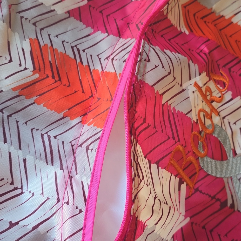 Thirty-One "Books & Stuff Pink and Orange Chevron String Bag - Picture 4 of 13